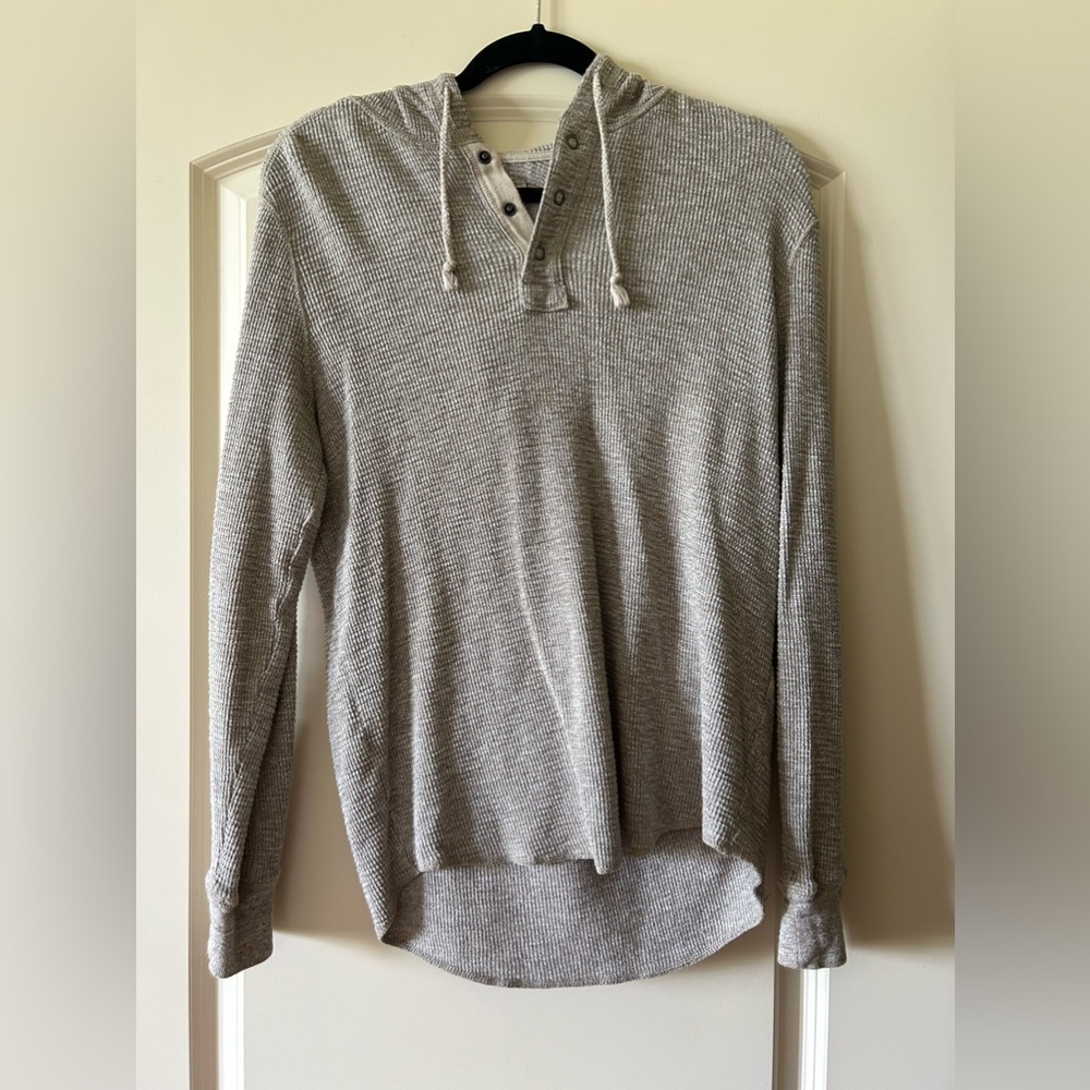 Lucky Brand Beige Long Sleeve Snap Button Casual Pullover Hoodie